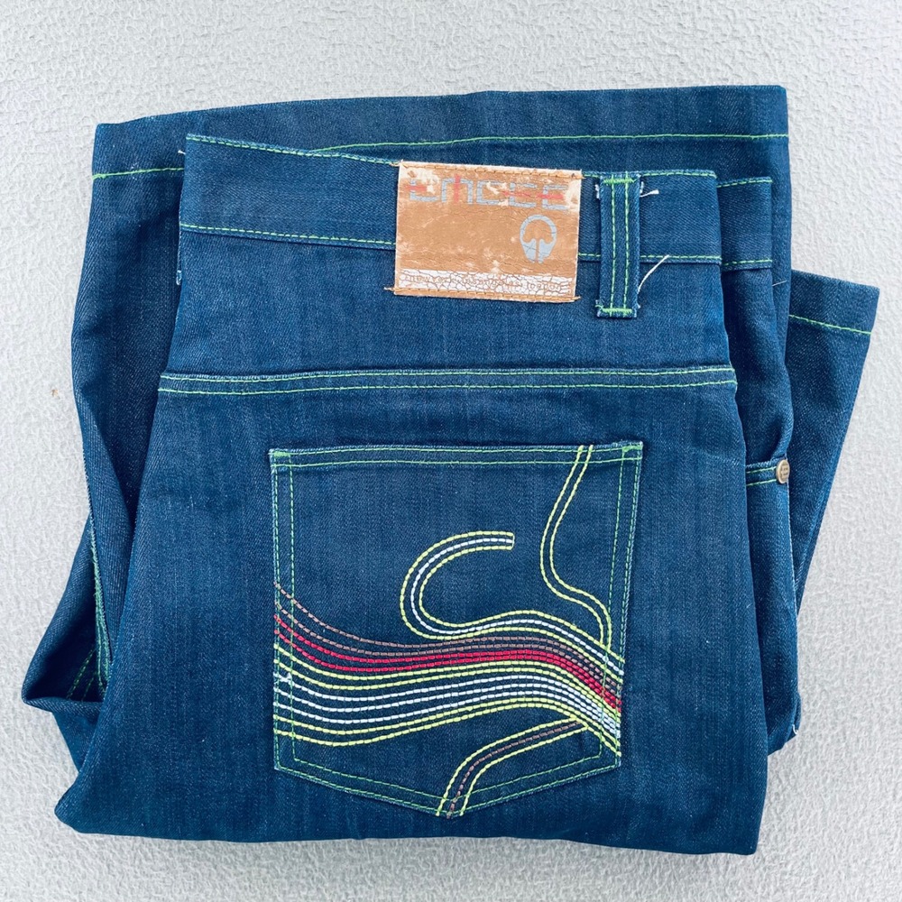 EMCEE Denim Jorts Men 44 Baggy Y2K Multicolor Embroidered Pocket Hip Hop
